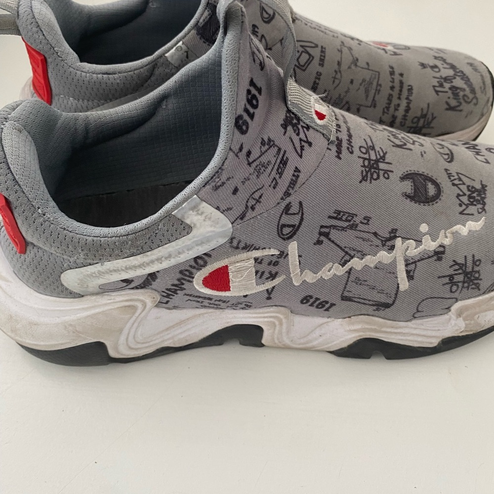 Champion Gray and Red Sneakers with Graphic Design
